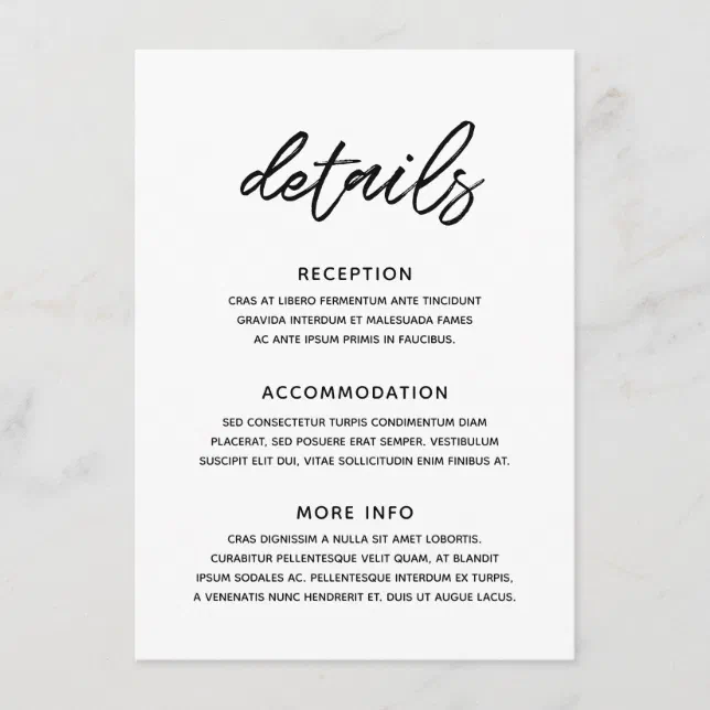 Modern Typography Wedding Guest Information Card 