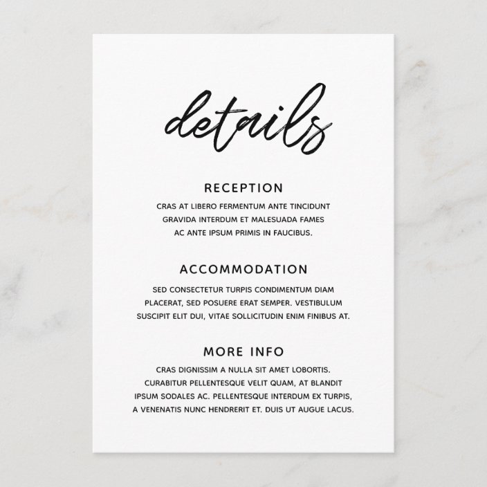 Modern typography wedding guest information card | Zazzle.com