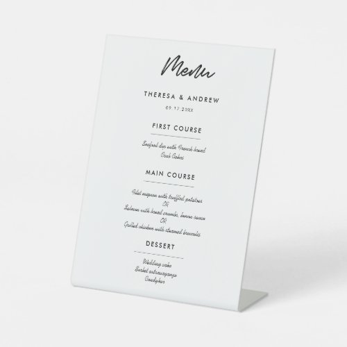 Modern typography wedding menu pedestal sign