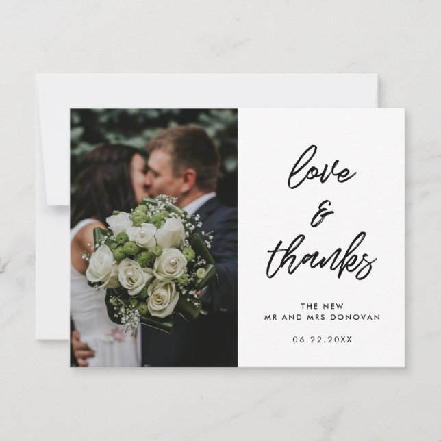 Modern typography wedding photo love and thanks thank you card (Front)