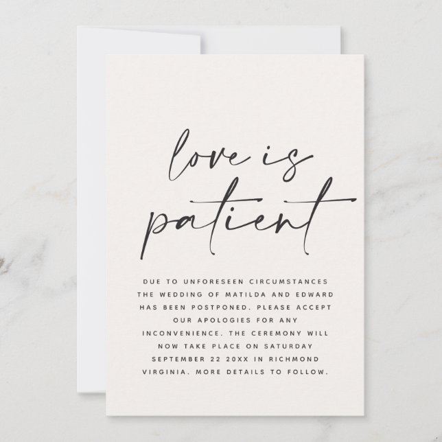 Modern typography wedding postponed save the date (Front)