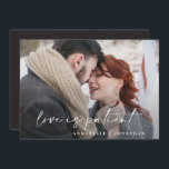 Modern typography wedding postponed save the date<br><div class="desc">Love is patient. Modern classy typography bold postponed wedding save the date card. With modern,  elegant typography and striped backer design. Colors can be customized.</div>
