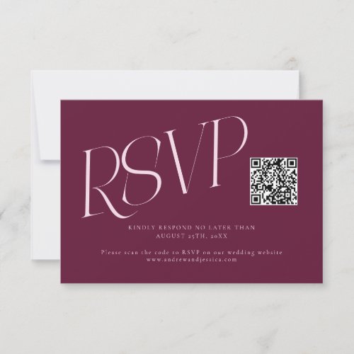 Modern Typography Wedding QR Code Cranberry RSVP Card