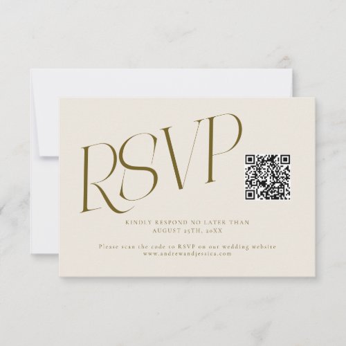 Modern Typography Wedding QR Code Cream RSVP Card