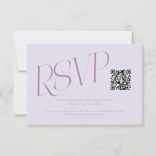Modern Typography Wedding QR Code Lilac RSVP Card