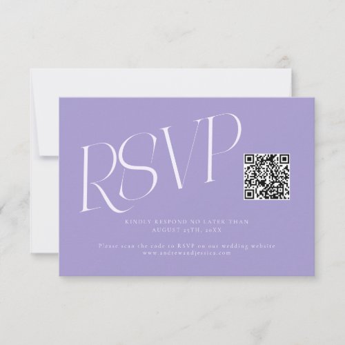 Modern Typography Wedding QR Code Violet RSVP Card
