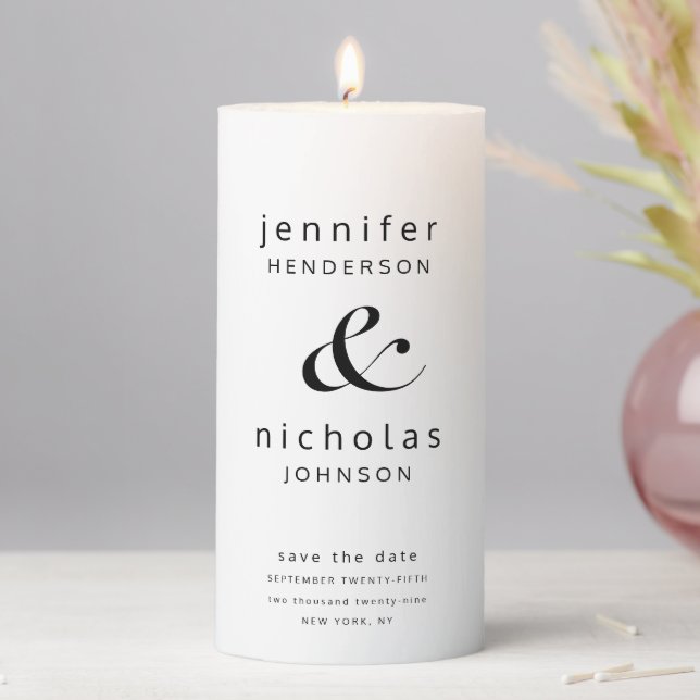 Modern Typography Wedding Save The Date  Pillar Candle (In Situ)