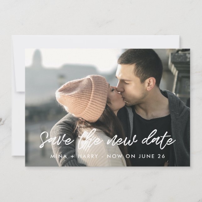 Modern typography wedding Save the new date Announcement (Front)