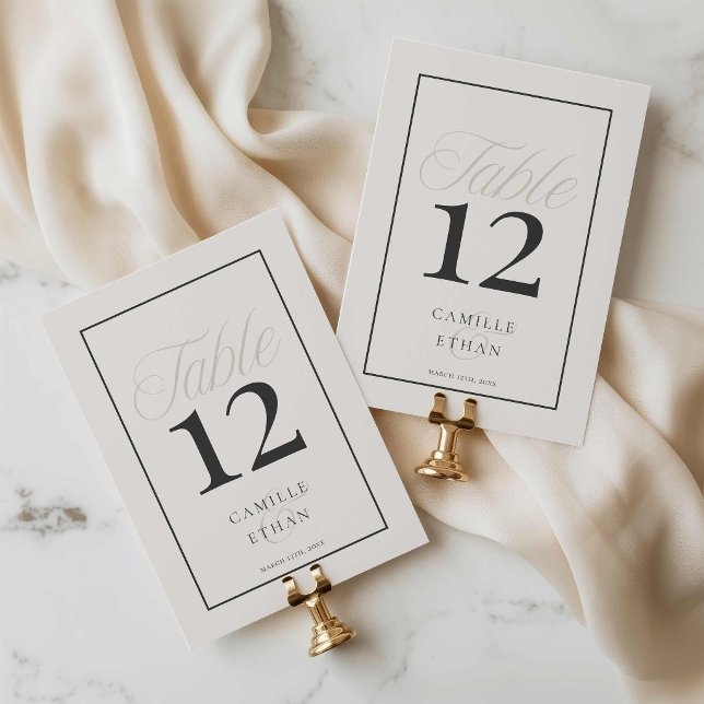 Modern Typography Wedding Table Number (Minimal Black with Cream Wedding Table Numbers)