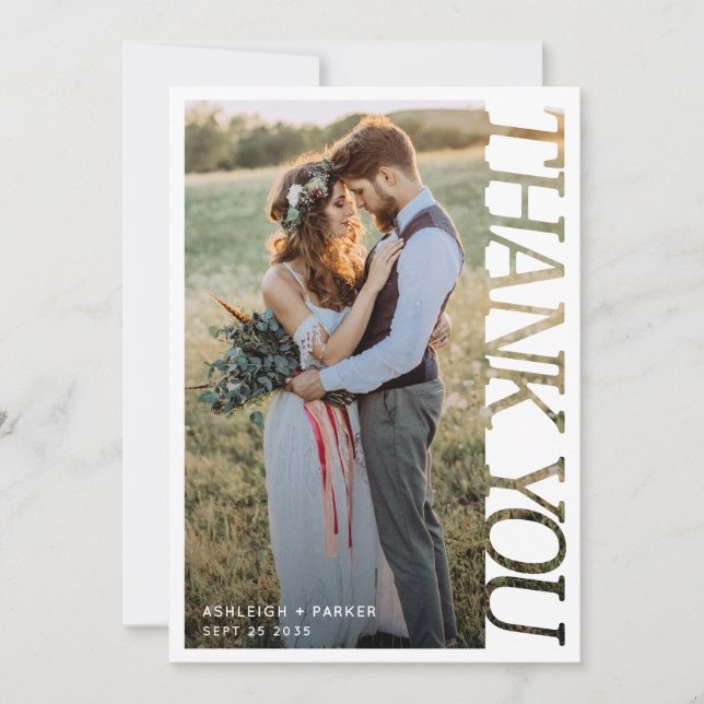 Modern Typography Wedding Thank You 2 Photo   Card (Front)