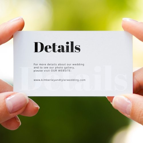 Modern typography wedding website details  enclosure card