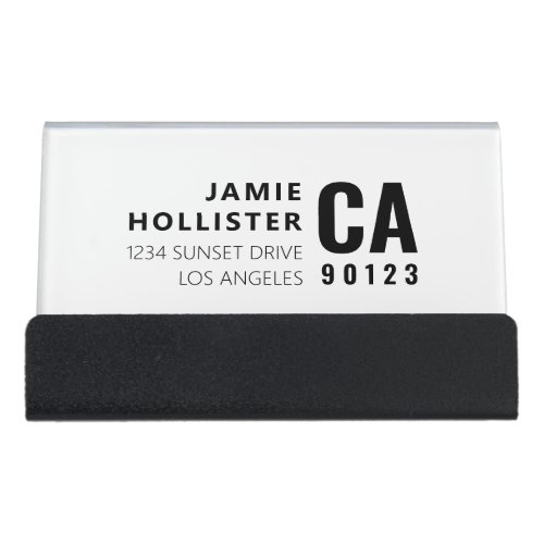 Modern Typography White & Black | Name & Address Desk Business Card Holder