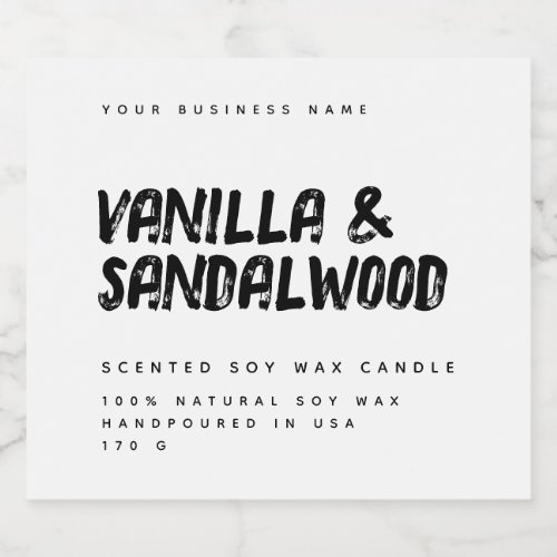 Modern typography white soy candle label