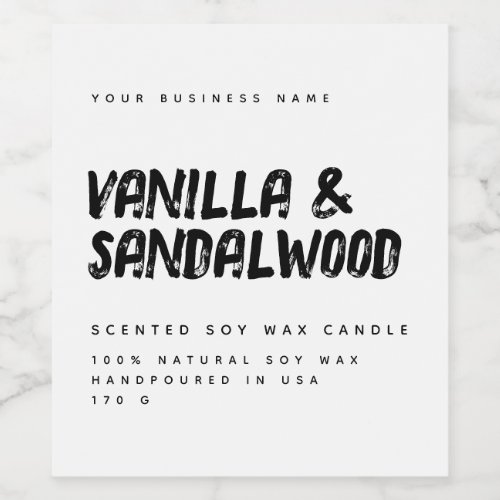 Modern typography white soy candle label