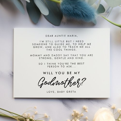 Modern typography Will you be my Godmother card