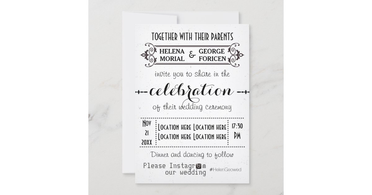 Modern typography with Instagram hashtag wedding Invitation Zazzle