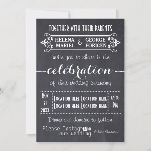 Modern typography with Instagram hashtag wedding Invitation