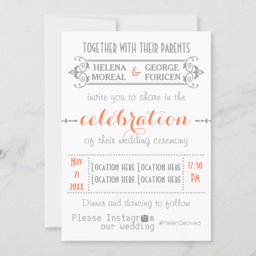 Modern typography with Instagram hashtag wedding Invitation