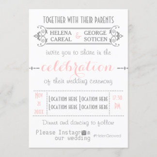 Modern typography with Instagram hashtag wedding Invitation