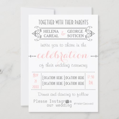 Modern typography with Instagram hashtag wedding Invitation