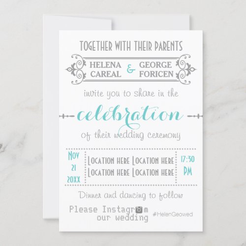 Modern typography with Instagram hashtag wedding Invitation