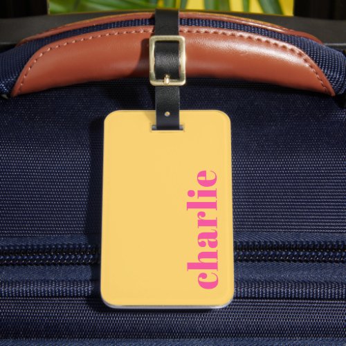 Modern typography yellow and hot pink luggage tag