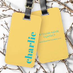 Modern typography yellow and teal luggage tag