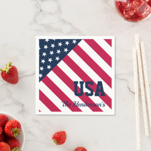 Modern U.S.A. Flag Family Name Napkins