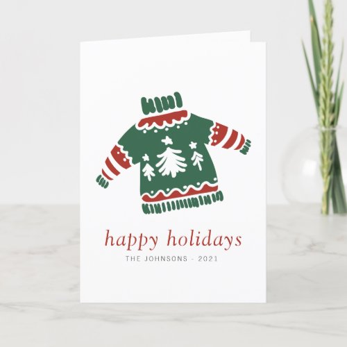 Modern Ugly Red and Green Knitted Sweater Holiday Card