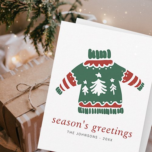 Modern Ugly Red and Green Knitted Sweater Holiday Card