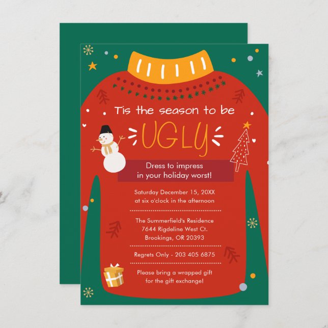 Modern Ugly Sweater Christmas Party Invitation (Front/Back)