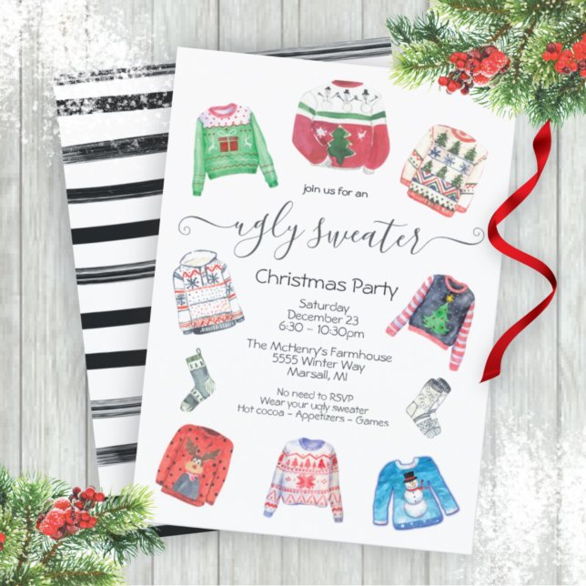 Modern Ugly Sweater Holiday Christmas Party Invitation (Creator Uploaded)