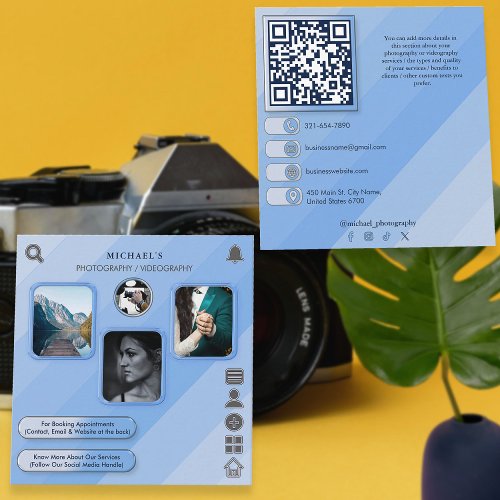 Modern UI Photography  Videography Custom Blue   Square Business Card