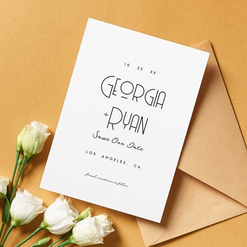 Modern Ultra Minimalist Plain Art Deco Wedding Save The Date