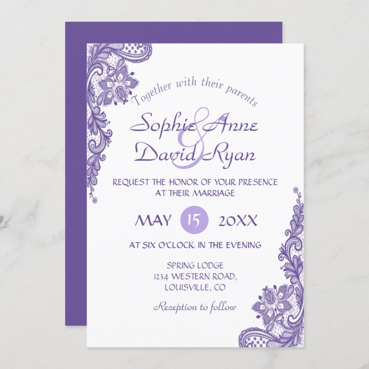 Modern Ultra Violet Lace Wedding Invitation | Zazzle