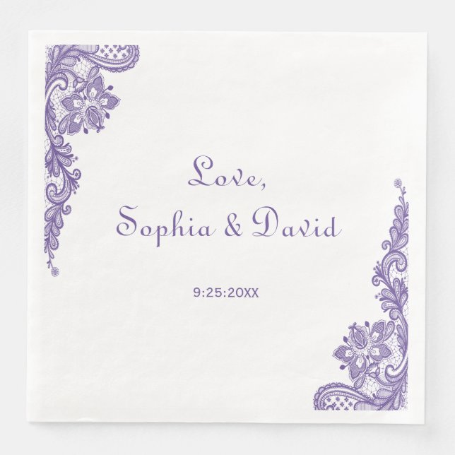 Modern Ultra Violet Lace Wedding Paper Dinner Napkins (Front)