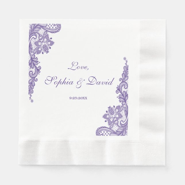Modern Ultra Violet Lace Wedding Paper Napkins (Front)