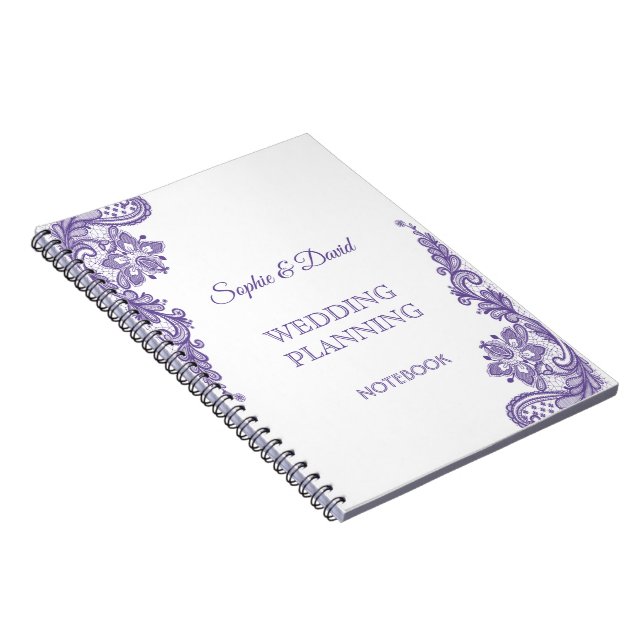 Modern Ultra Violet Lace Wedding Planner Notebook (Right Side)