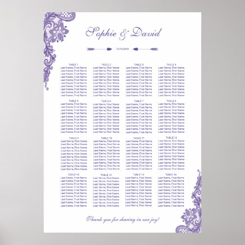 Modern Ultra Violet Lace Wedding Seating Chart