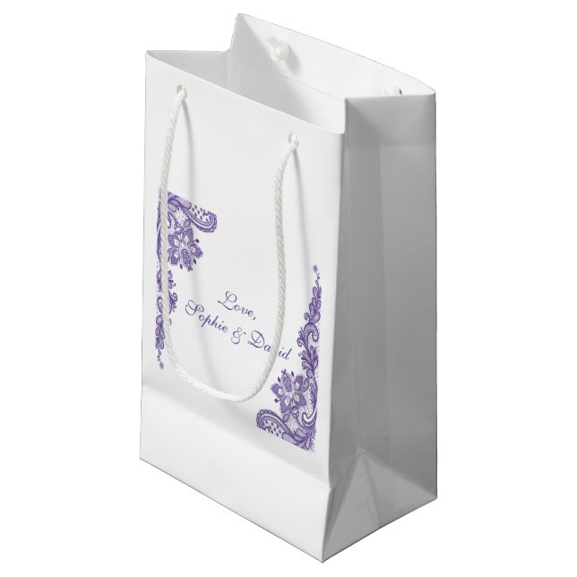 Modern Ultra Violet Lace Wedding Small Gift Bag (Front Angled)