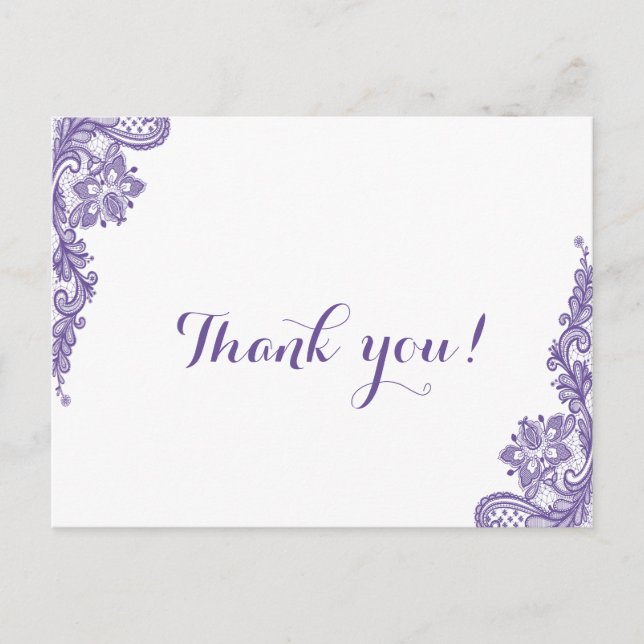 Modern Ultra Violet Lace Wedding Thank You Postcard (Front)