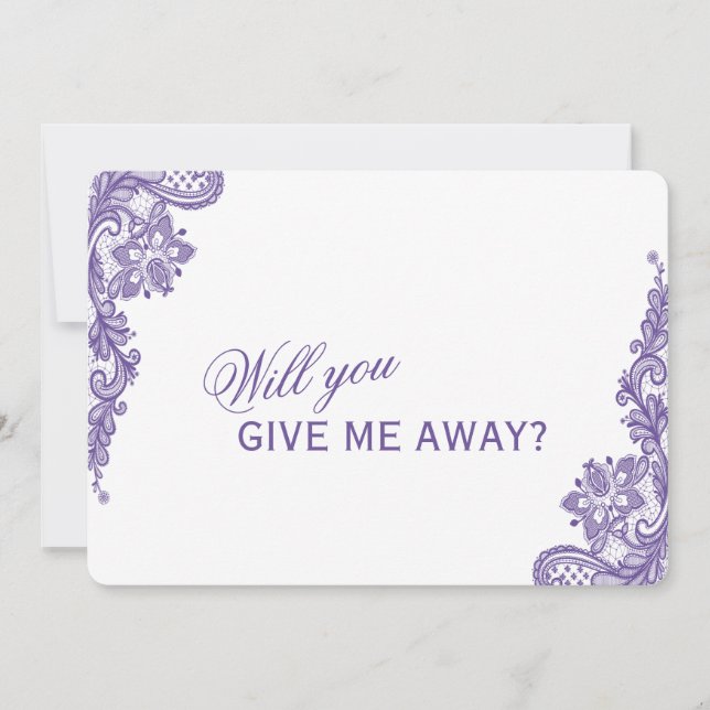 Modern Ultra Violet Lace Will You Give Me Away Invitation (Front)