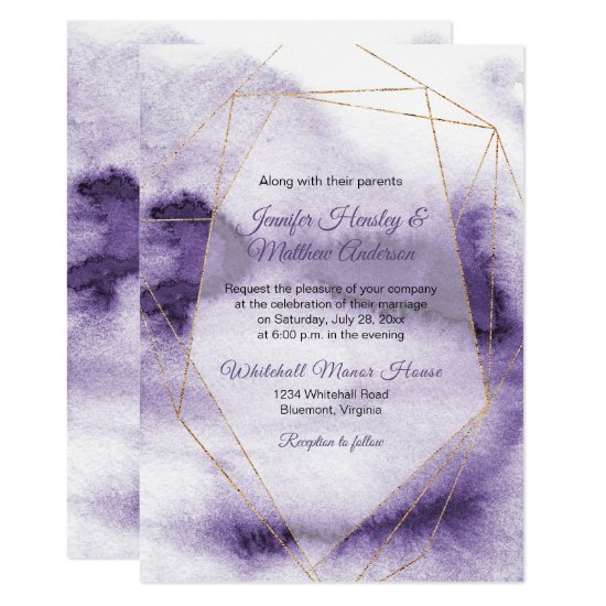 Modern Ultra Violet Ombre Gold Geometric Wedding Invitation