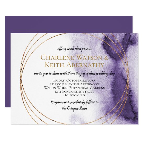 Modern Ultra Violet Purple Gold Circles Wedding Invitation