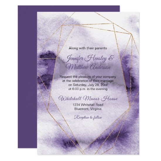 Modern Ultra Violet Purple Gold Geometric Wedding Invitation
