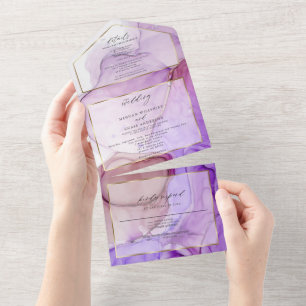 Modern Ultraviolet Purple Rose Mauve Fluid Ink All In One Invitation