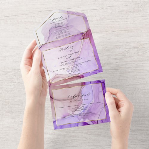 Modern Ultraviolet Purple Rose Mauve Fluid Ink All In One Invitation