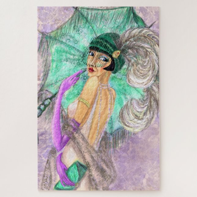 Modern Umbrella Lady Puzzle Vintage Style Painting (Vertical)