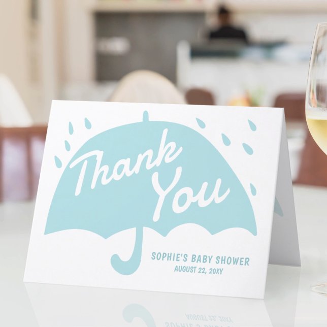 Modern Umbrella Rain Baby Shower Boy Thank You (Creator Uploaded)
