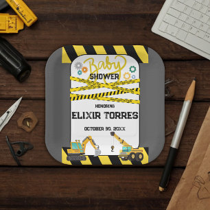 Modern Under Construction Baby Shower Paper Plates